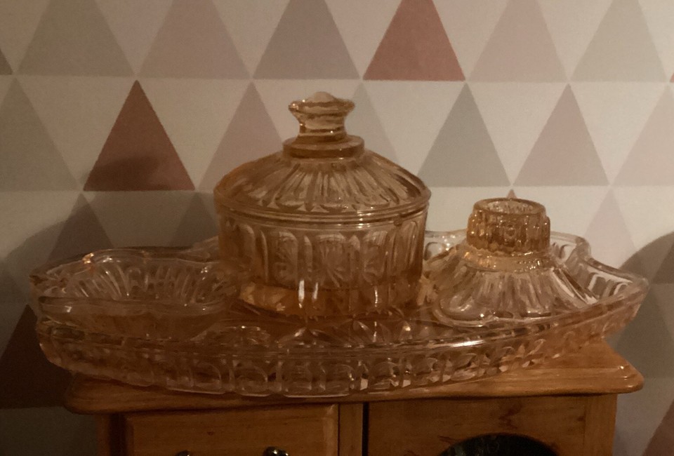 1950’s Crystalor Pink Glass Vanity Dressing Table Set On Tray eBay