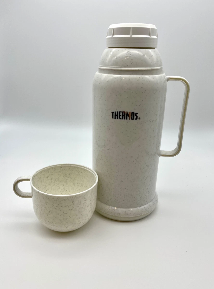 Thermos Vacuum Bottle w/Glass Insert Model #60-100 White Speckled Finish 1  Liter