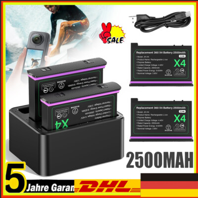 Für Insta360 X4 Akku 2500mAh mit Ladebox Schnellladung 2 Stk Ersatz Akkus