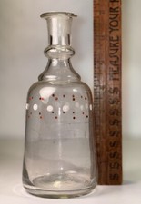 1840s FREE BLOWN PONTILED DECANTER WITH ORIG HAND PAINTED WHITE RED DOTS NICE