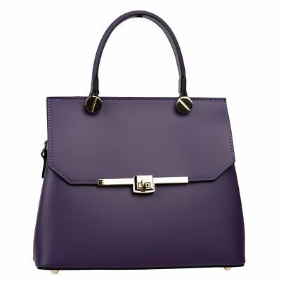 Woman Genuine Smooth Leather handbag tote Purple Made in Italy Business Evening