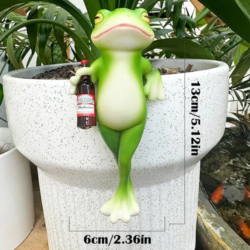 Funny Drinking Frog Statue Flower Pot Hugger Resin Hanging Frog Ornaments Decor - Bild 6 von 20