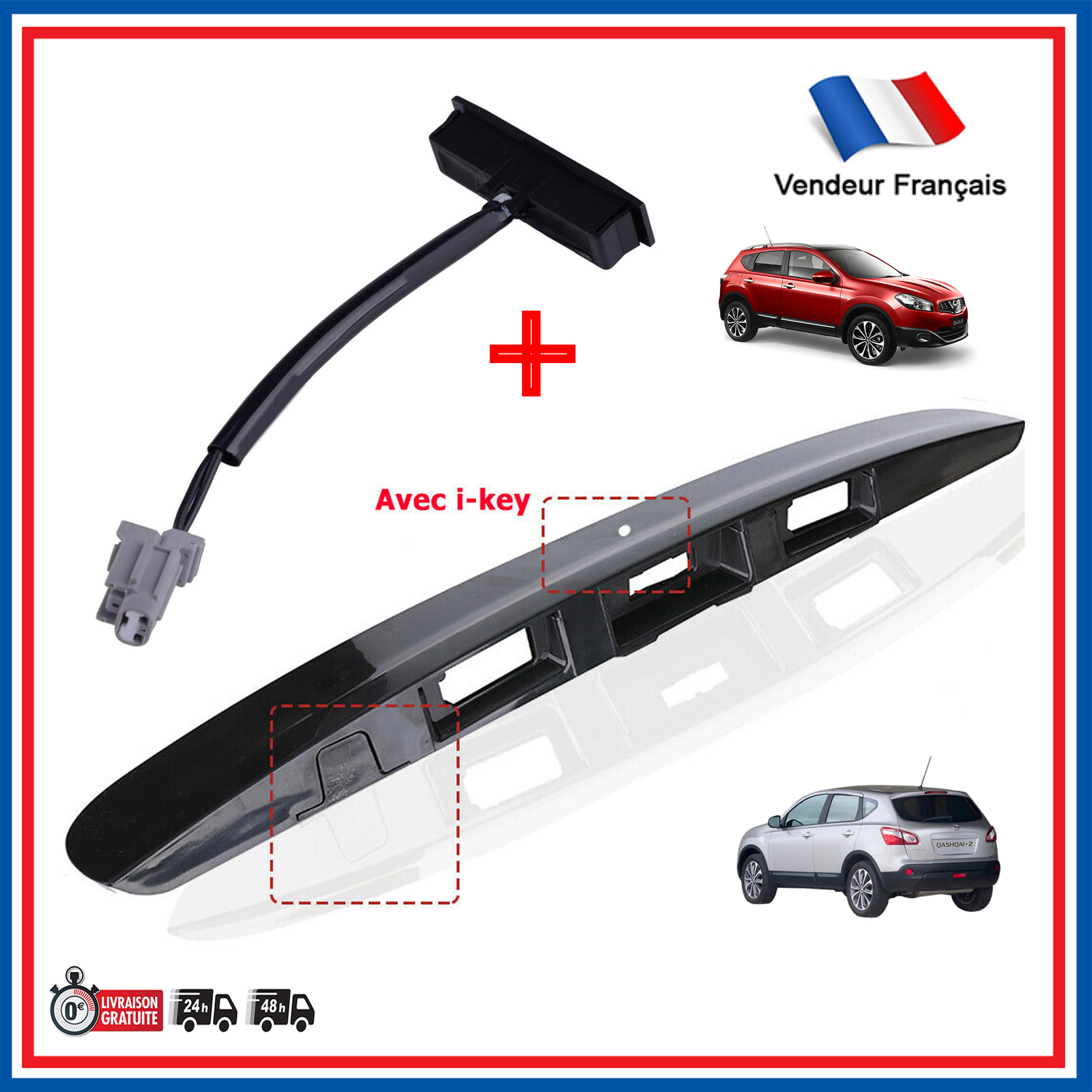 Bandeau de coffre pour Qashqai avec contacteur de hayon Ikey en ABS noir