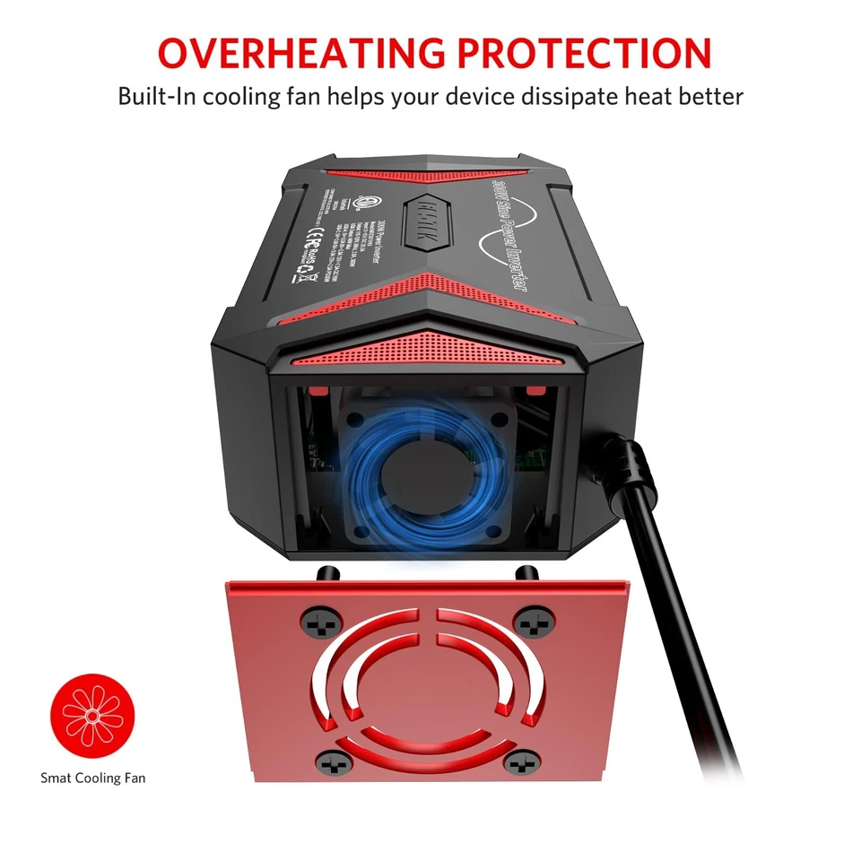 Inversor de potencia de onda sinusoidal pura BESTEK 300 vatios [30 W PD USB-C] adaptador para automóvil Foto 4 de 4