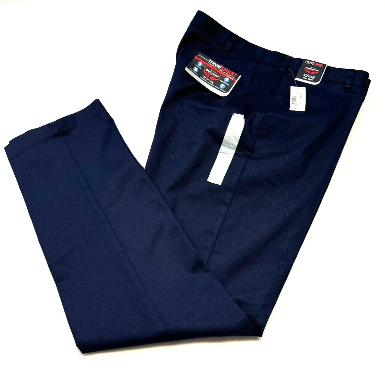 ROUNDTREE & YORKE TravelSmart Classic Fit Pants Flat Front Navy Blue 42"x36" NWT