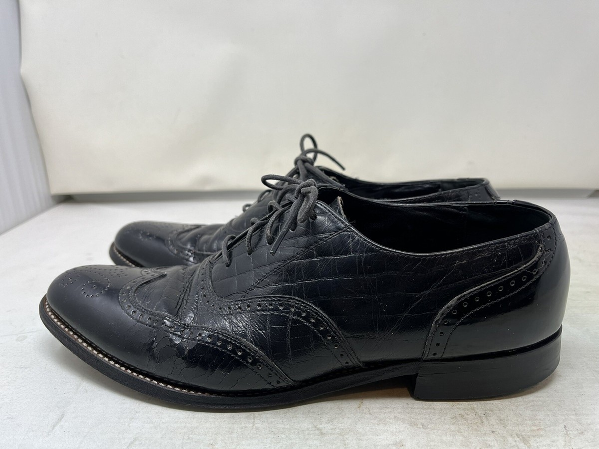 Stacy Adams Dayton Black Patent With Alligator Print Leather Oxford Shoes  Size