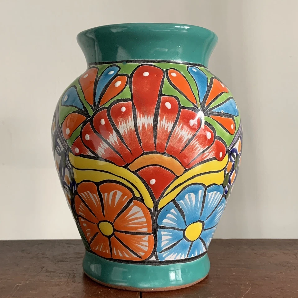 Florero de cerámica mexicano colorido Talavera Venegas 7 pulgadas de alto Foto 2 de 4