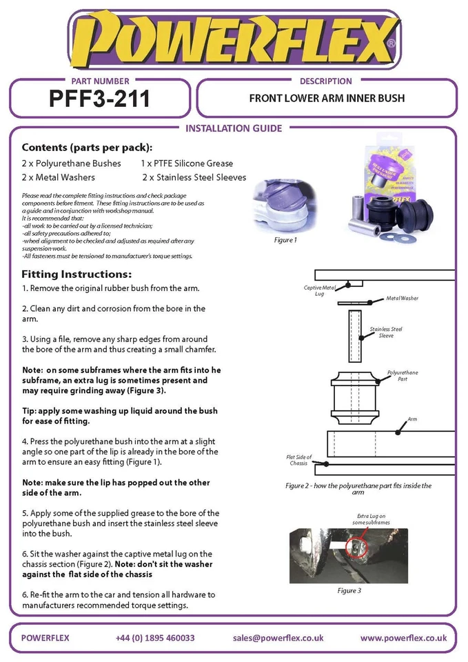 Powerflex Road Ant. Braccio Inferiore Interno Spazzole Per VW Passat B5 Berlina - Immagine 3 di 4