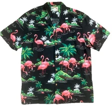 Paradise Found Mens 3XL Hawaiian Shirt Pink Flamingos Vtg Short Sleeve Camp Tiki