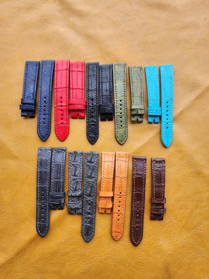 Correa de reloj multicolor 100 % cuero de avestruz genuino piel, correa de cuero real Foto 2 de 4