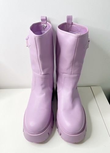 Stivali donna Guess lilla viola viola tacco grosso blocco monogramma firmati - Foto 3 di 7