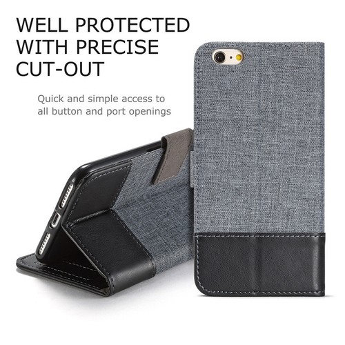 Luxury Canvas Leather Magnetic Wallet Card Flip Stand Case Cover For Cell Phones - Picture 12 of 39