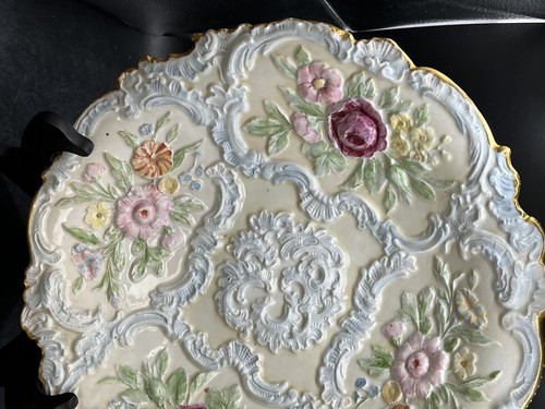 Antique Meissen 12" Hand Painted Raised Floral Center Bowl - Picture 7 of 12
