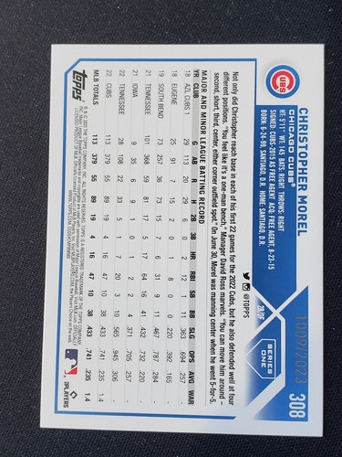 Christopher Morel 2023 Topps Series 1 Gold Rookie Parallel #1009/2023 Cubs RC - Picture 2 of 2