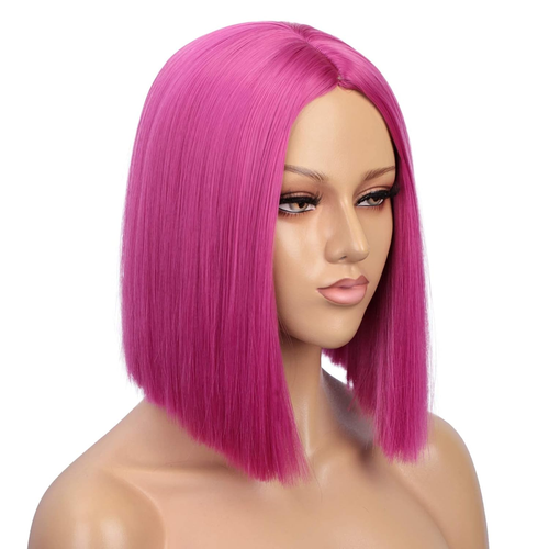 Hot Pink Wig Short Straight Synthetic Hair 12Inch Colorful Wigs for Women Neon P - Picture 8 of 8