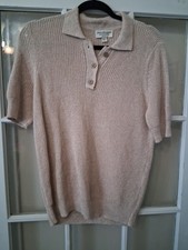 Norm Thompson Top Womens Beige Medium/Petite Knit Short Sleeve Linen 