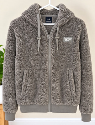 Reebok Women s Gray Sherpa Full Zip Hoodie w/ Pockets Drawstring Size L
