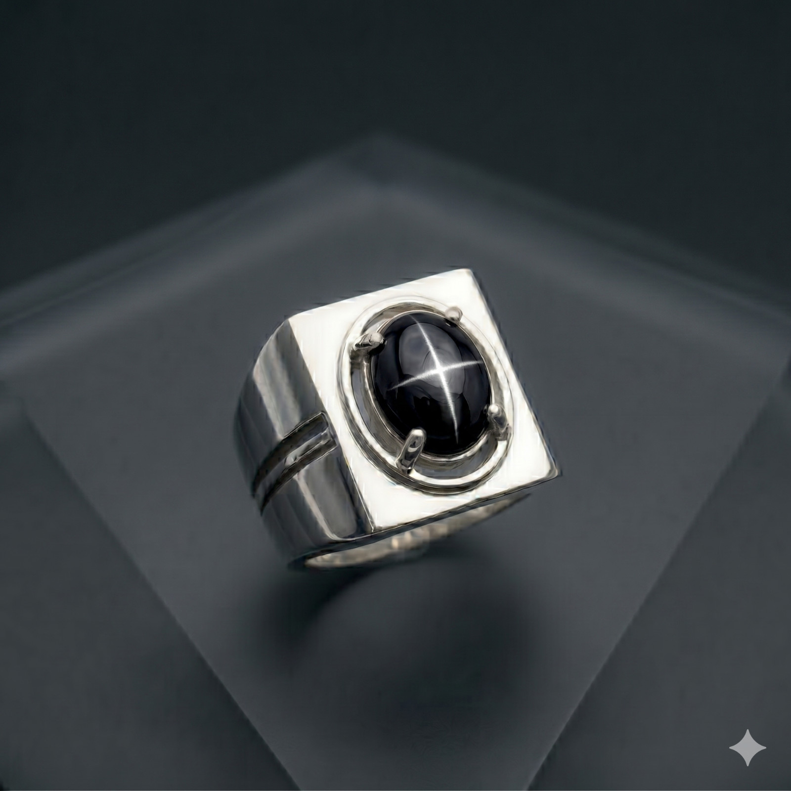 Vintage Black Star Sapphire Ring 925 Sterling Silver Ring Handmade Men' s Her