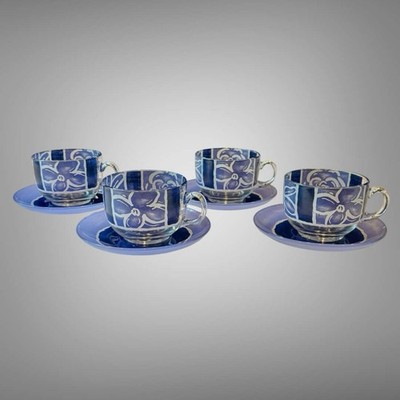 Set Of 4 Luminarc Marine Cups & Saucers Made In France