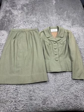 Vtg Betty Rose Skirt Suit Women 12 Olive Green Crop Blazer Jacket Pencil Midi