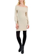 Hippie Rose Womens Long Off-Shoulder Dress, medbeige, S