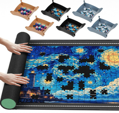 2000 Piece Roll Up Black Jigsaw Puzzle Mat 48  x 31  Smooth Top with Sort Trays