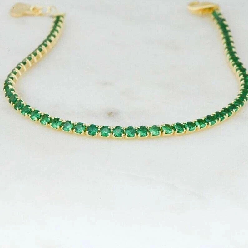 5CT Round Cut Lab Created Emerald Women's Chain Anklet 14K Yellow Gold Finish - Imagem 4 de 4