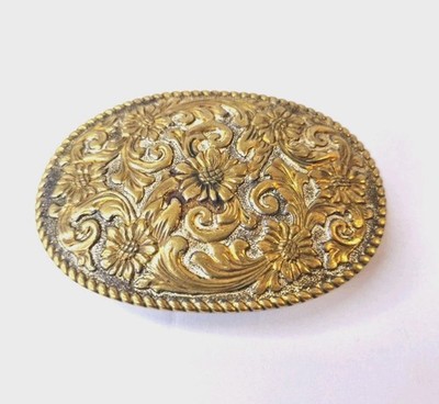 Vintage El Arturo Crumrine 90's Western Ornate Bronze Belt Buckle Swirl Mexico