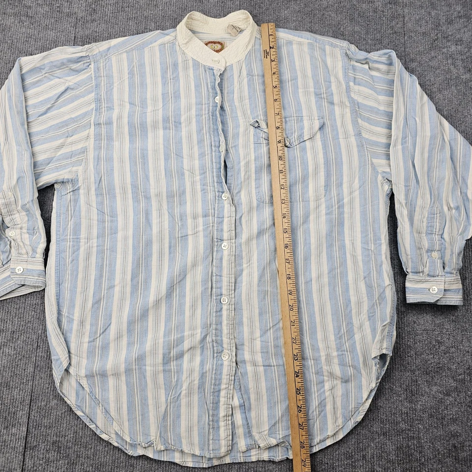 Vintage Banana Republic Shirt Mens Large Blue Striped Mandarin Collar Cali 90s - Image 2 of 4