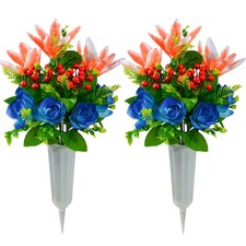 XONOR Artificial Cemetery Flowers for Grave, Set of 2 Artificial Flowers Bouq...