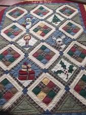 vtg patchwork quilt 68x90 Xmas twin single full double Tis Season Let it Snow