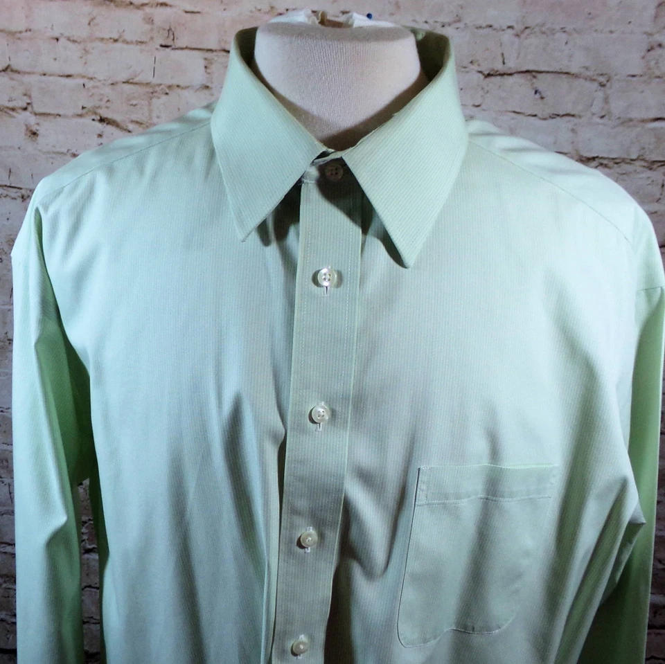 Camisa social masculina Roundtree Yorke dourada 18,5-36 altura LS algodão sem ferro verde perfeito - Imagem 4 de 4