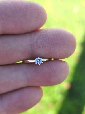 14K massiver Gelbgold Diamant Solitär Ring 4,5sz signiert CL Lab-Created 1,9gr