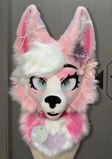 Fursuit Long haired Dog Fox Mascot Party Halloween Fur Cosplay head