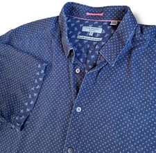 Ted Baker London Regular Fit Navy Blue Absract Shirt Size 7 XL Preppy Button Up