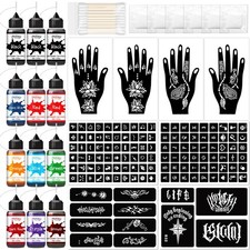 12 Bottles Temporary Tattoo Ink Kit with 130 Tattoo Stencils Designs, 9 Color...