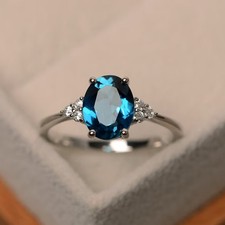 925 Sterling Silver Blue Topaz Gemstone Dainty Women Ring Duty Free