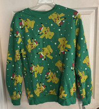 Pokemon Pikachu Christmas Green Sweatshirt Santa Hat Boys Size XL