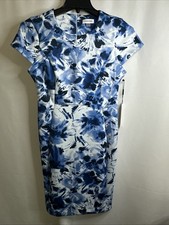 Calvin Klein Women's Dress Blue White Abstract Flower NWT Sz- 10 #6981