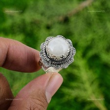 Crown Chakra Rainbow Moonstone Gemstone Sterling Silver Statement Ring Jewelry