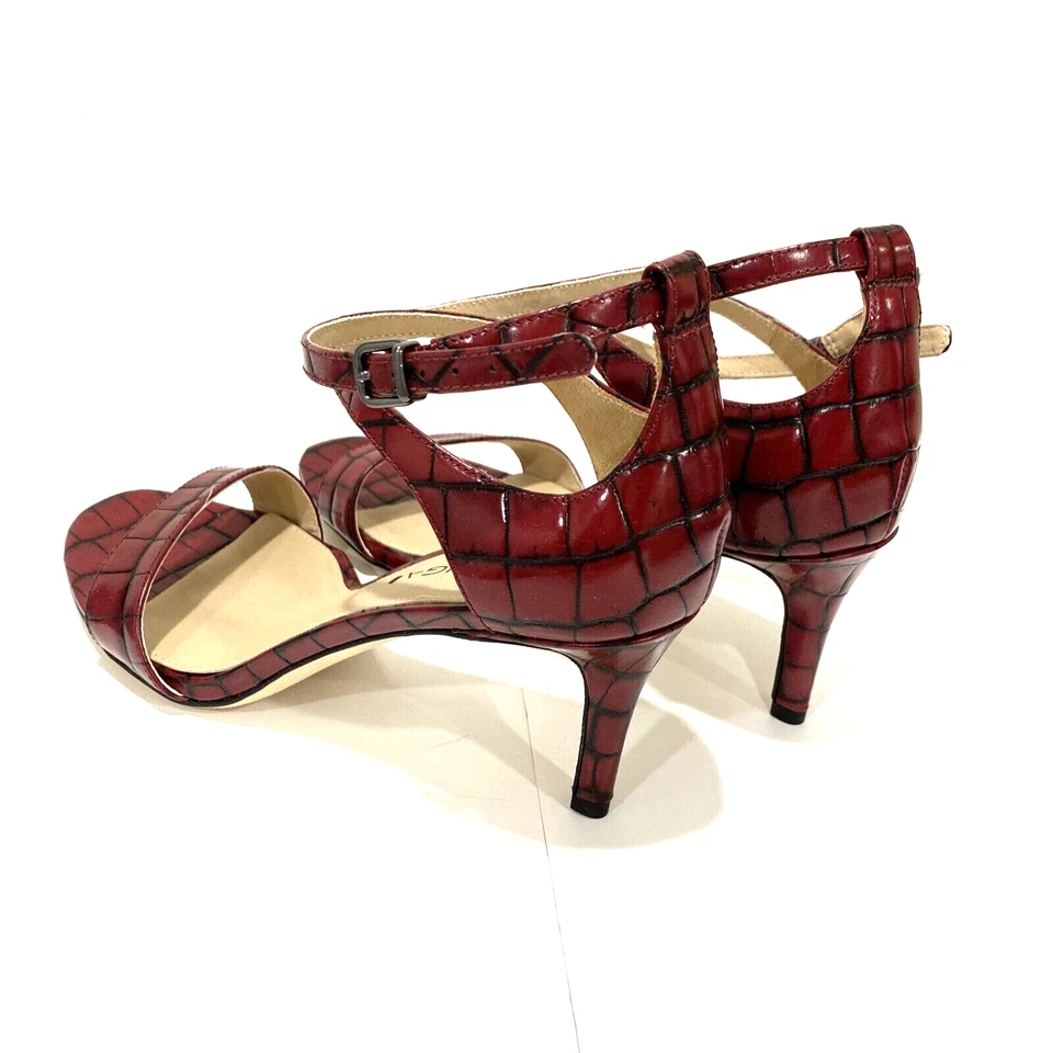 Via Spiga Sandalias Rojo Oscuro Tirantes Tacones Altos Elegante Sin usar, en Caja Croc EE. UU. 8,5M Clásicos Foto 4 de 4