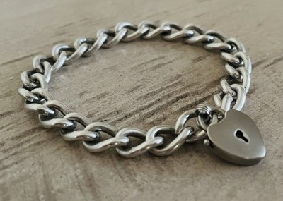 Antique HTF  Unique Closure  Sterling Silver Bracelet, Heart Lock No Key Needed