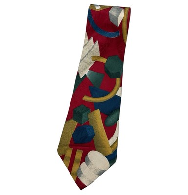 NEW CARNAVAL DE VENISE Men's Silk Tie ITALY LUXURY Burgundy Geometric W:3.8''