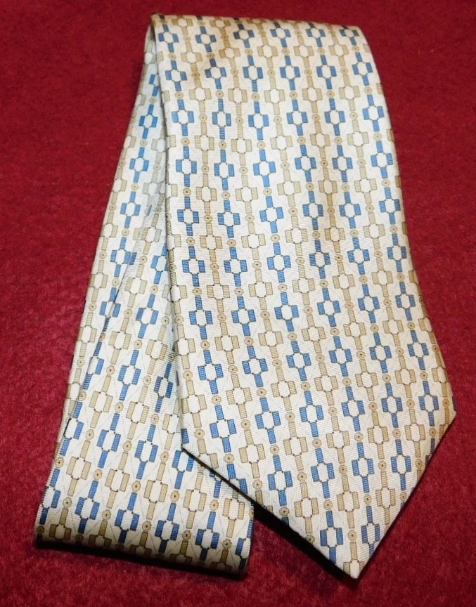 EMANUEL UNGARO СДЕЛАНО В США БЕЛЫЙ/СИНИЙ/БЕЖЕВЫЙ ЦЕПОЧКА ССЫЛКА МОТИВ ГАЛСТУК - ГАЛСТУКИ. - Изображение 2 из 3