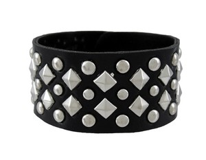 Zeckos Black Vinyl Wristband with Chrome Pyramid and Round Studs