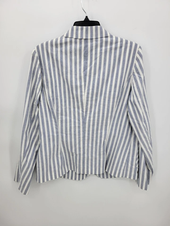 Blazer Gerry Weber Mujer 42 Azul Blanco Rayas Algodón Mezcla Lino Diseñador Foto 2 de 4