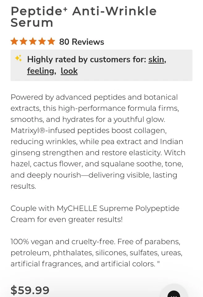 ¡NUEVO! MyChelle Péptido Egeless + Antiarrugas con Suero de Tallo de Planta de Argán - 1.0 fl. oz Foto 3 de 4