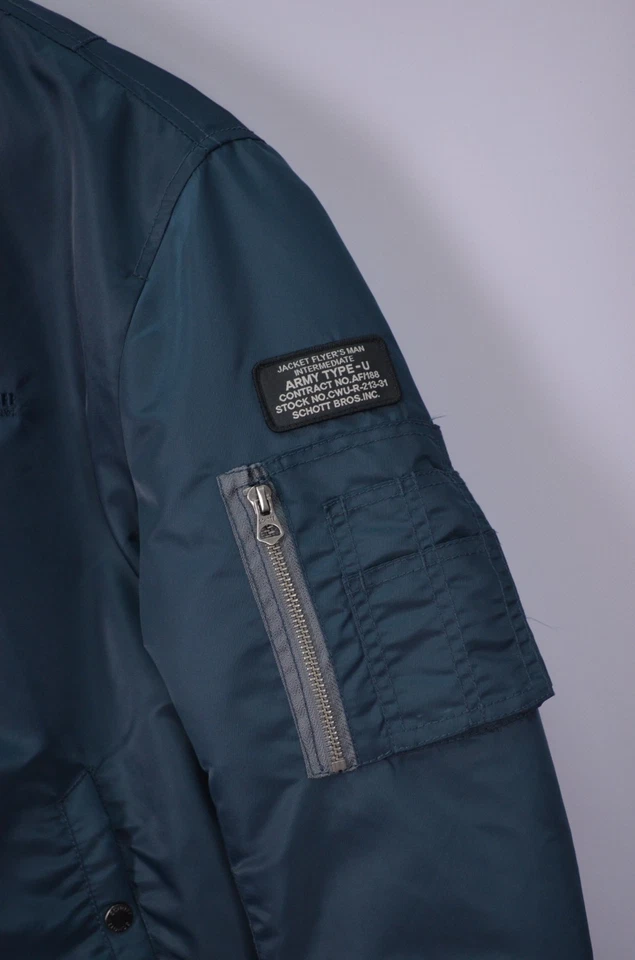 Mens Schott Army Type U Bomber Jacket Full Zip Blue Size L - Image 3 of 4