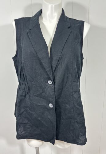 NWT AVA & VIV Top Womens Plus Size 1X Black Sleeveless Button Down Linen Blend