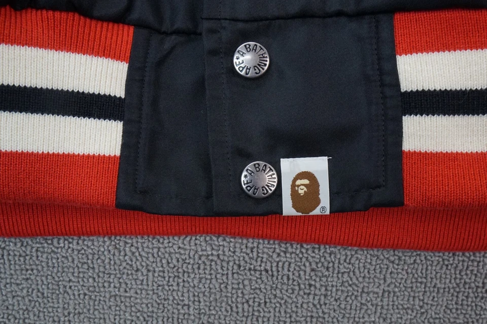 Abathinh Ape Varsity Jacket Snap Up Nylon Black Red White Men's Size Medium - Image 3 of 4